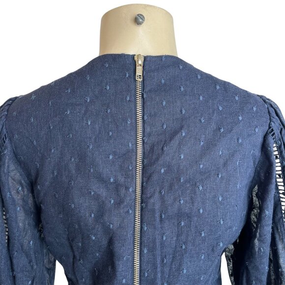 "Clearance" Mackenzie Mode Mariposa Navy Swiss Dot Ramie Ruffled Mini Dress Sz 4 - Picture 4 of 12